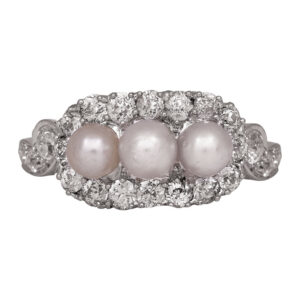 antique pearl ring with diamond halo