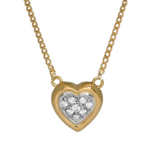 yellow gold heart pendant set with small round diamonds