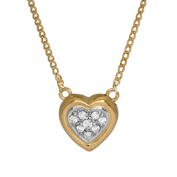 yellow gold heart pendant set with small round diamonds
