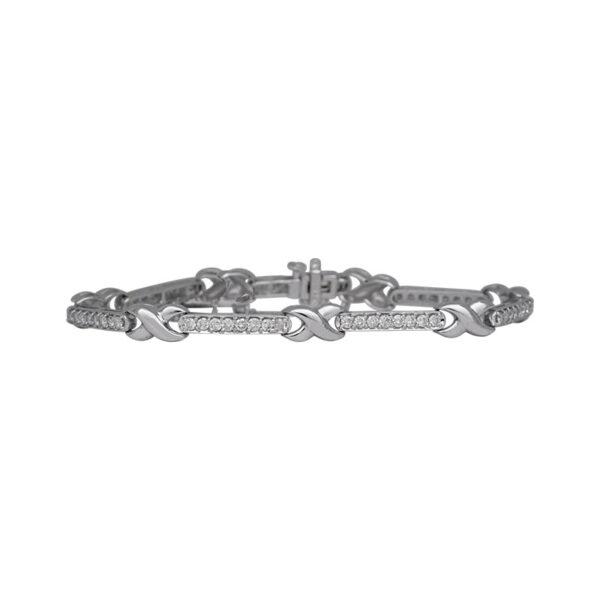 white gold x-link tennis bracelet set with round brilliant diamonds