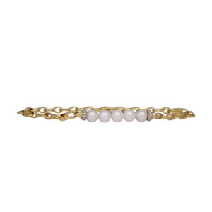 yellow gold bracelet with pearls and small round diamonds