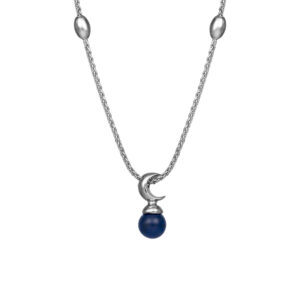 white gold pendant set with a round lapis