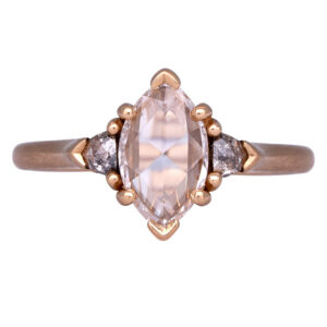 yellow gold 3-stone engagement ring set with marquise and trillion rose cut diamonds