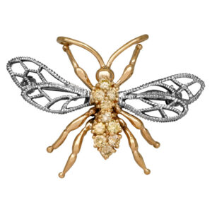 yellow and white gold butterfly brooch set with fancy yellow diamonds