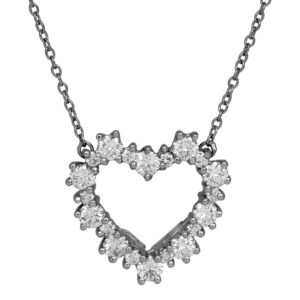platinum open heart pendant set with round diamonds