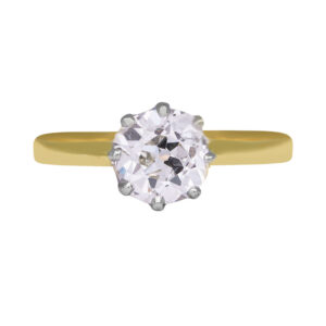 yellow gold solitaire ring set with an old mine diamond