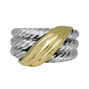 sterling silver and yellow gold cable crossover ring
