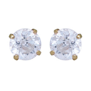 yellow gold stud earrings set with round diamonds