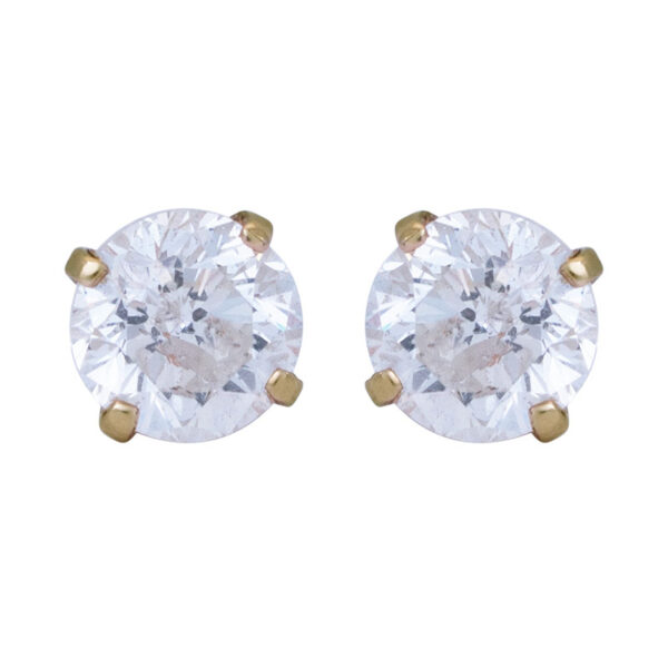 yellow gold stud earrings set with round diamonds