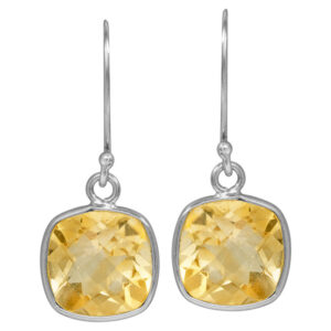 sterling silver drop earrings set with cushion citrine