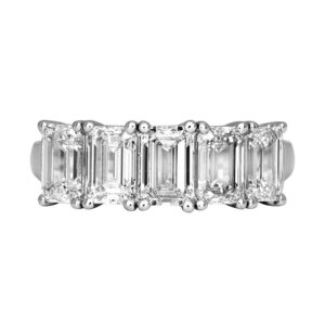 white gold ring set with 5 emerald cut diamonds
