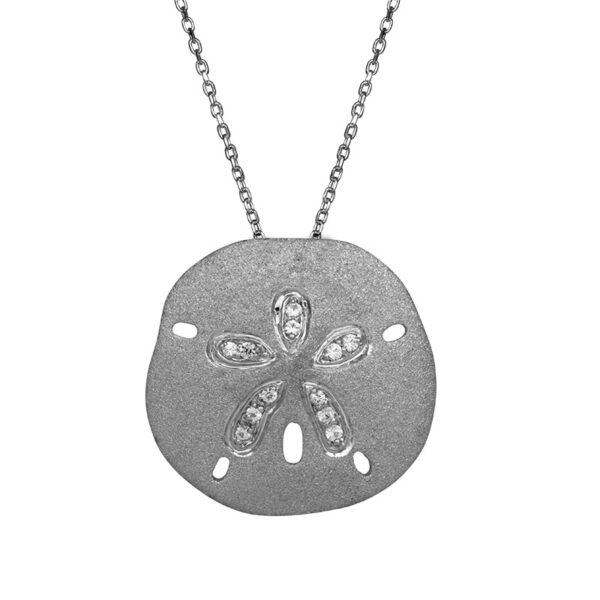 sterling silver sand dollar pendant set with small round white sapphires