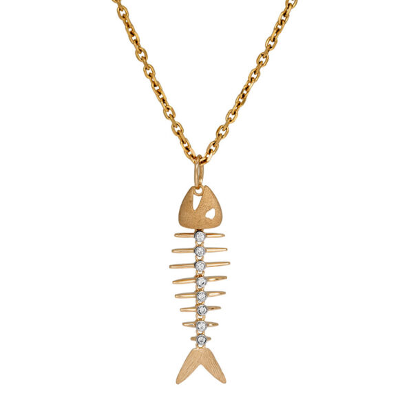 yellow gold fish bone pendant