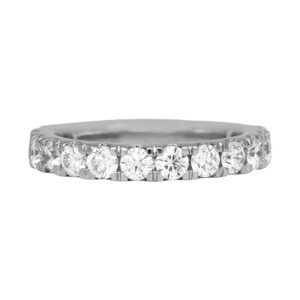 white gold eternity band set with round brilliant diamonds