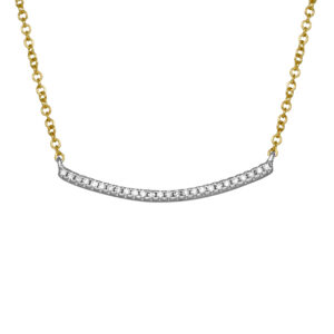 yellow gold smile necklace set with single cut diamonds in a curved row