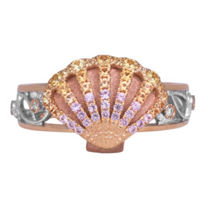 multicolor gold shell ring with multicolor sapphires & diamonds