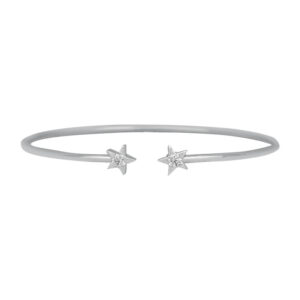 white gold flexi bangle bracelet set with round diamonds in star-shaped ends