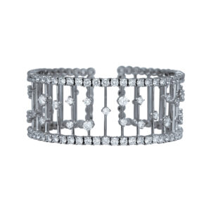 white gold cuff bracelet set with round diamonds
