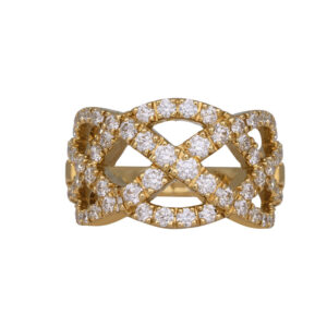 yellow gold intertwining ring set with round diamonds