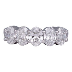 white gold 5-stone ring set with oval diamonds