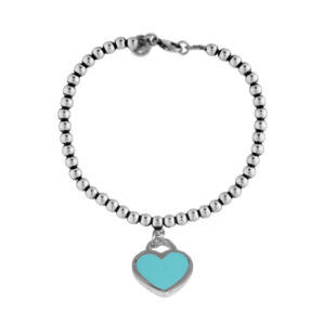 sterling silver Tiffany bracelet with blue enamel heart tag