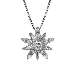 white gold cluster star pendant set with small round brilliant diamonds