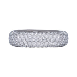 white gold eternity band set with pave round diamonds
