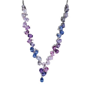 white gold convertible bracelet/necklace set with multicolor sapphires and diamonds