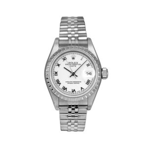 stainless steel Rolex with an ivory dial