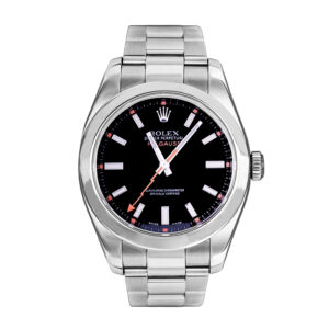 stainless steel rolex with a black dial