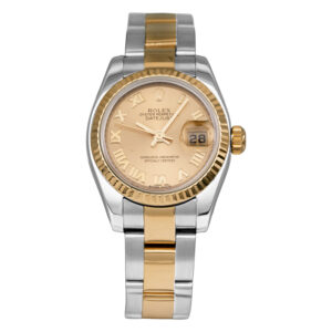 stainless steel and yellow gold Rolex watch with a champagne dial