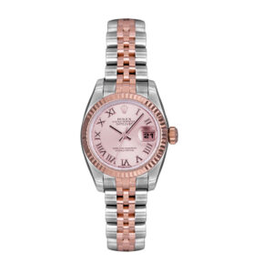 stainless steel and yellow gold rolex with a rose dial