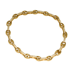 yellow gold anchor link bracelet set with diamonds