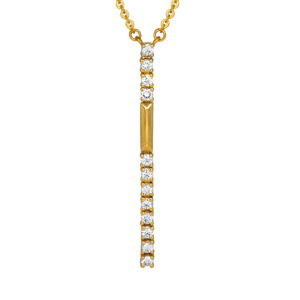 yellow gold drop bar pendant set with round diamonds