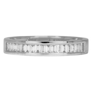 white gold band channel set with baguette diamonds