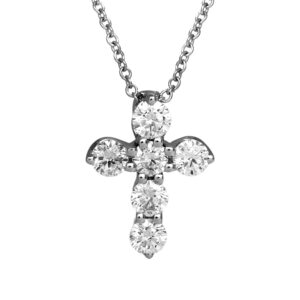 white gold cross pendant set with round diamonds