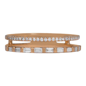 yellow gold double row open band set with round and baguette diamonds