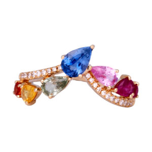 multi-stone curved ring accented with small round diamonds