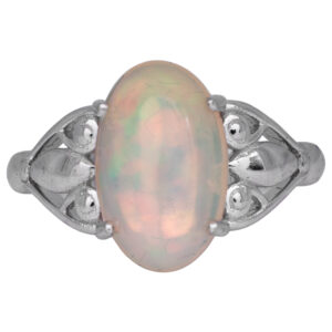 white gold tapered ring with an oval opal