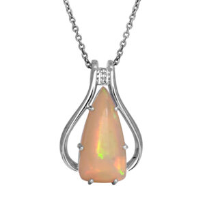 white gold pendant set with a pear ethiopian opal