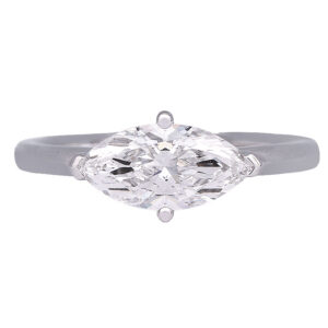 white gold solitaire ring set with an east-west marquise stone