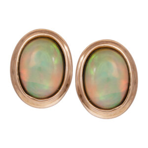 yellow gold earrings bezel set with oval opals