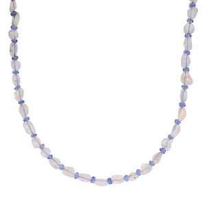 white gold opal and tanzanite bead necklace