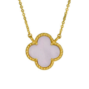 yellow gold pendant with a mother of pearl clover