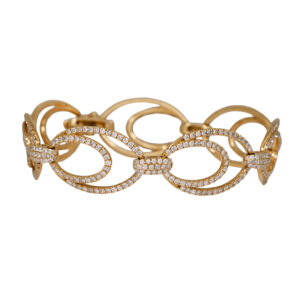 yellow gold double oval link bracelet set with small round brilliant diamonds