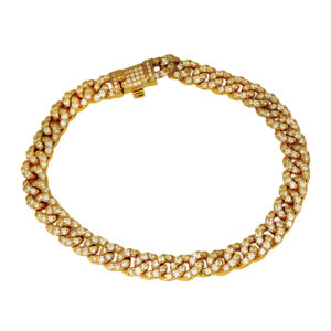 yellow gold curb link bracelet set with round brilliant diamonds