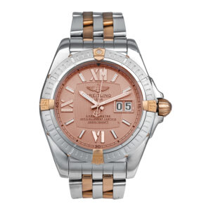 stainless steel and yellow gold Breitling watch with a salmon dial