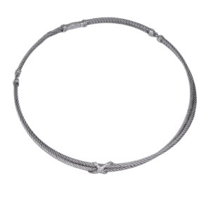 sterling silver collar necklace with a crossover X charm set with round brilliant diamonds