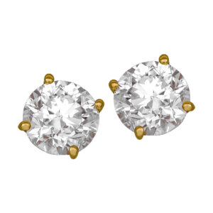 yellow gold stud earrings set with round brilliant diamonds