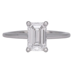 platinum engagement ring set with a large emerald cut diamond